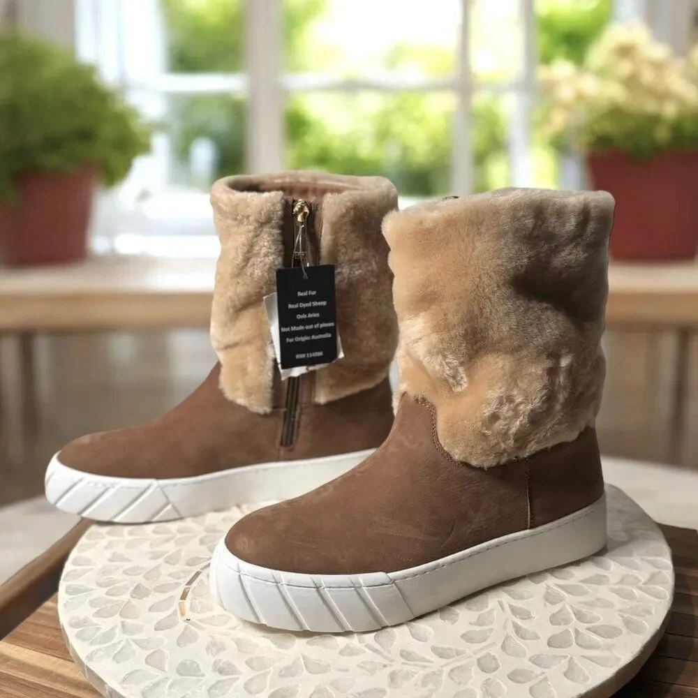 Aquatalia $525 Nelle Womens 7.5 Suede Shearling Waterproof Boots Italian Luxury